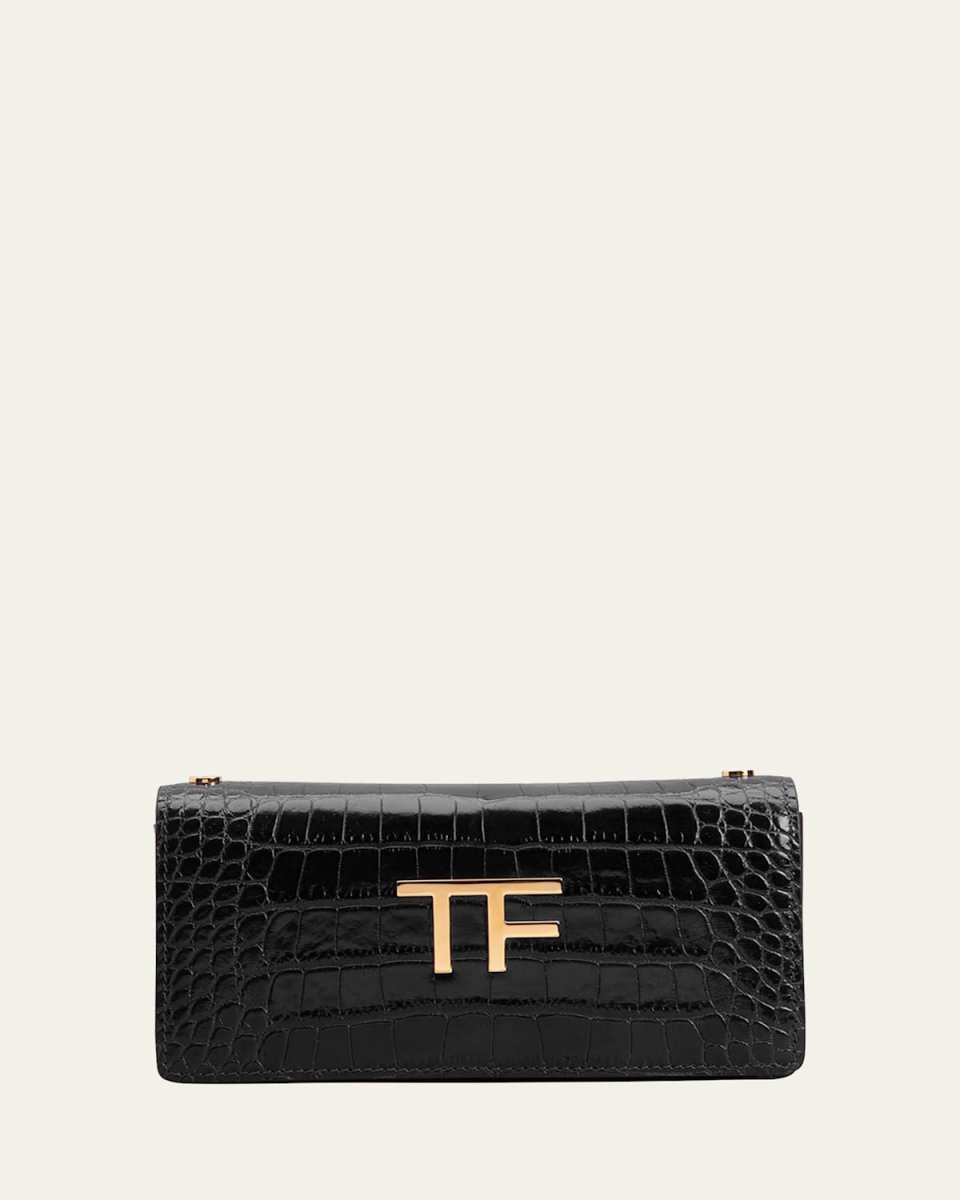 Mini TF Shiny Croc-Embossed Clutch Bag